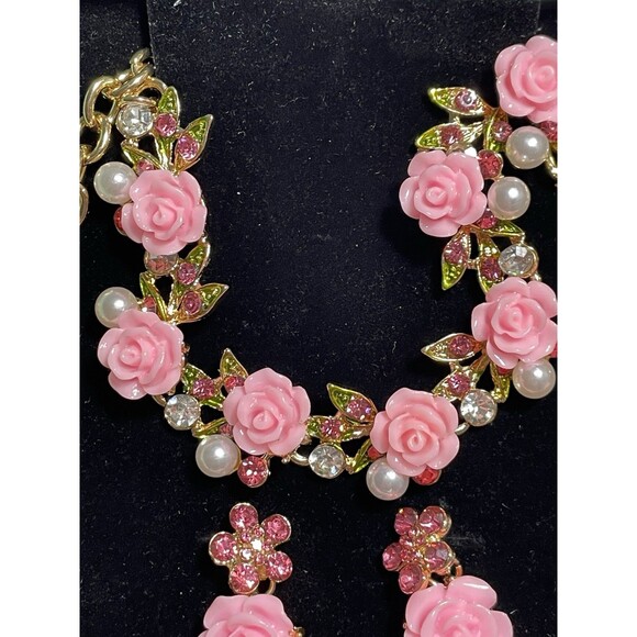 EVER FAITH Women's Austrian Crystal Simulated Pearl Rose Flower Leaf Necklace... - Picture 6 of 12